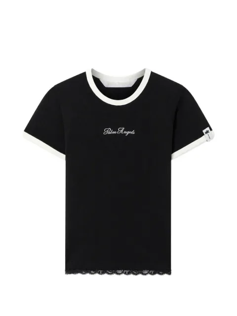 Palm Angels lace-trim logo-print T-shirt