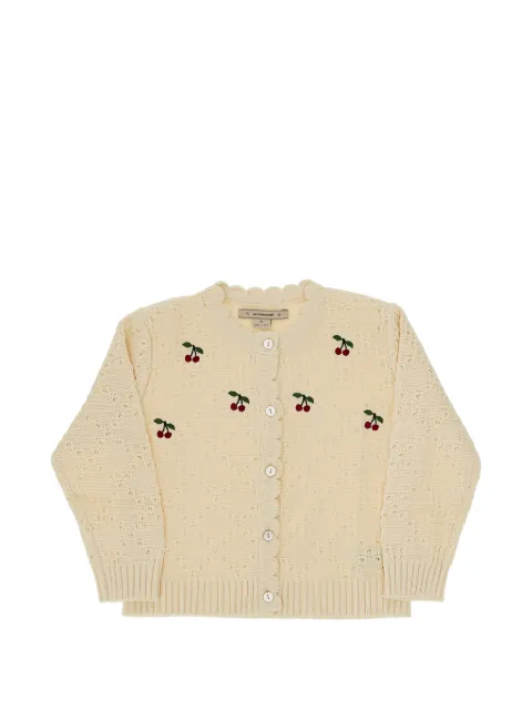 Konges Sløjd Cocolo cherry-embroidered pointelle-knit cardigan