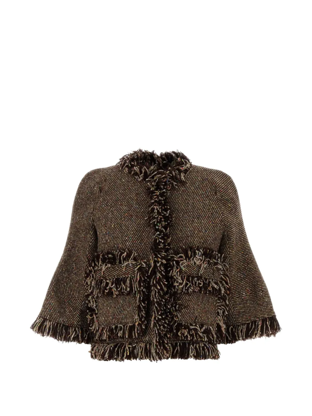 sacai fringed tweed jacket