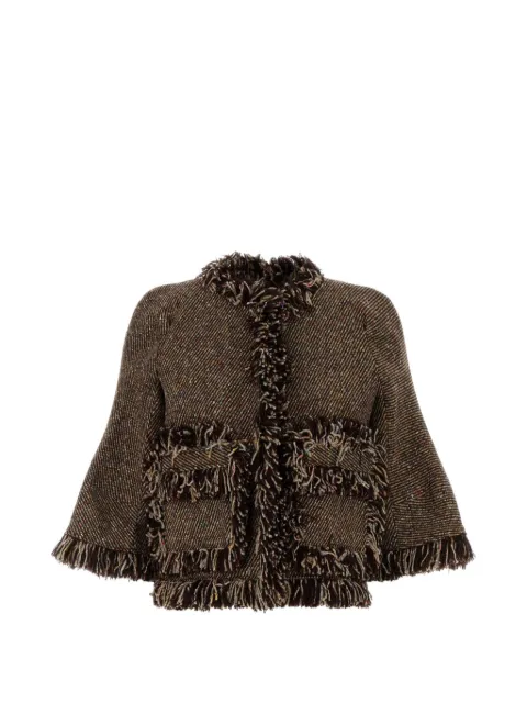 sacai jakke i tweed med frynser