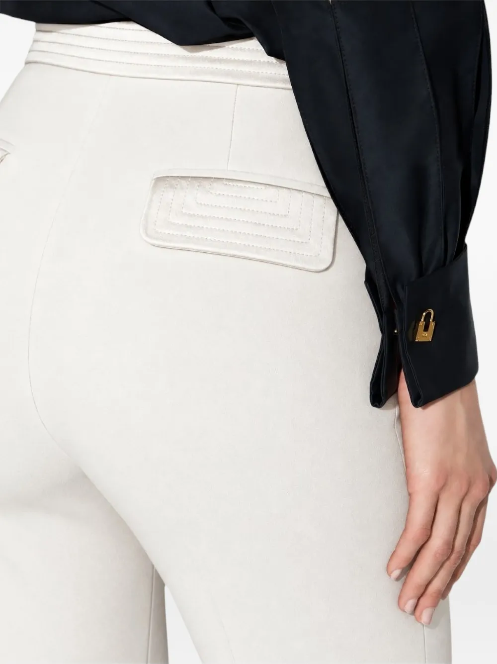 Elisabetta Franchi Broek van gelaagde stretch crêpe en satijn Beige