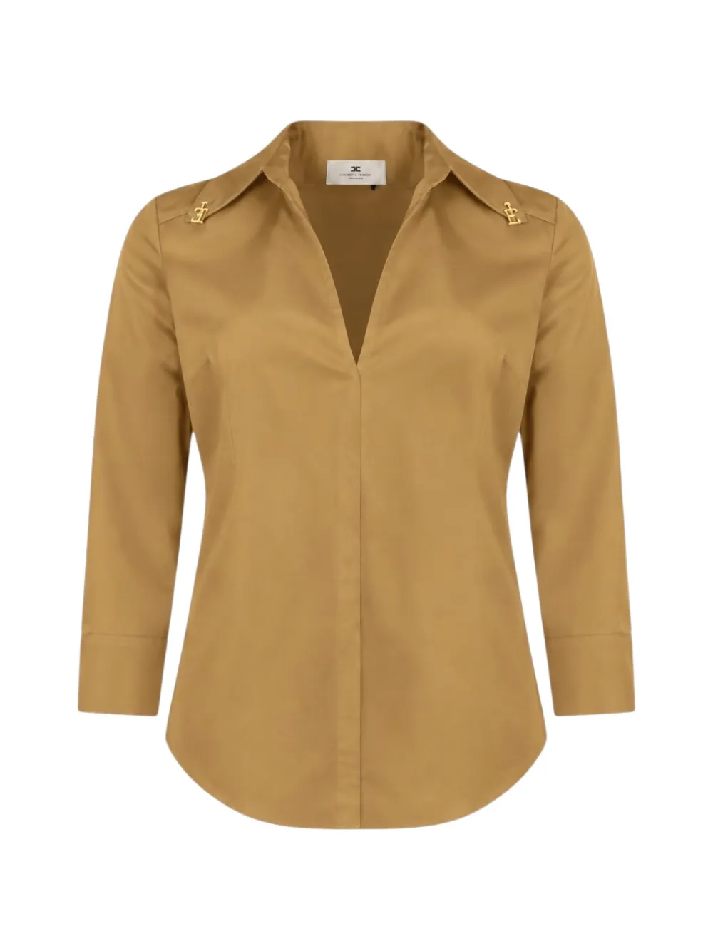 Elisabetta Franchi cut-out logo-charm blouse - Marrone