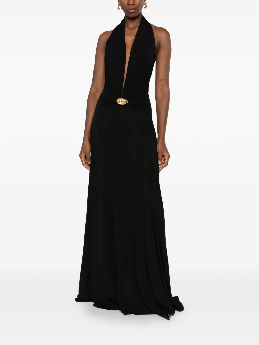 Casablanca halterneck logo-plaque maxi dress Zwart