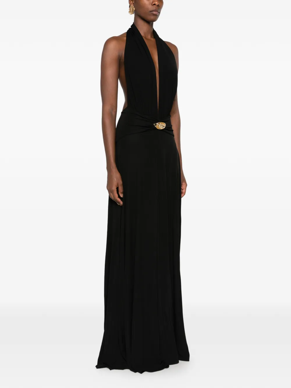 Casablanca halterneck logo-plaque maxi dress Zwart