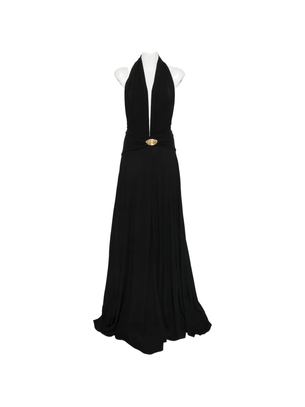 Casablanca halterneck logo-plaque maxi dress Zwart