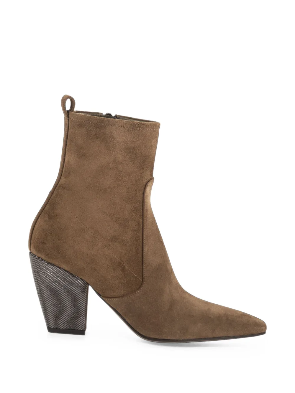 Brunello Cucinelli jewelled-heel suede ankle boots - Marron