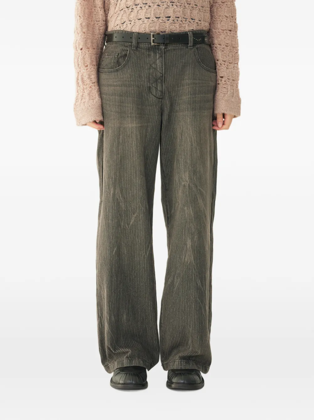 TOMBOY pinstripe-pattern wide-leg jeans Zwart