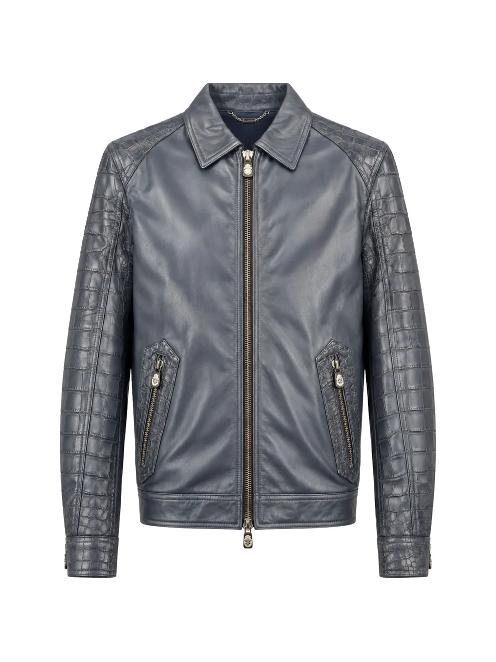 Billionaire crocodile-effect panelled leather jacket - Blu