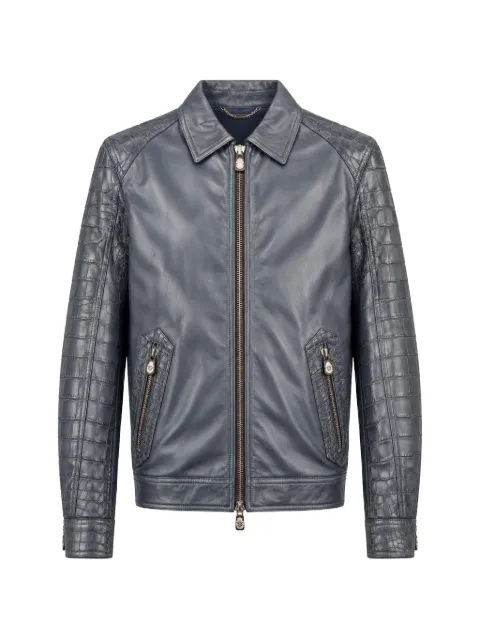Billionaire crocodile-effect panelled leather jacket
