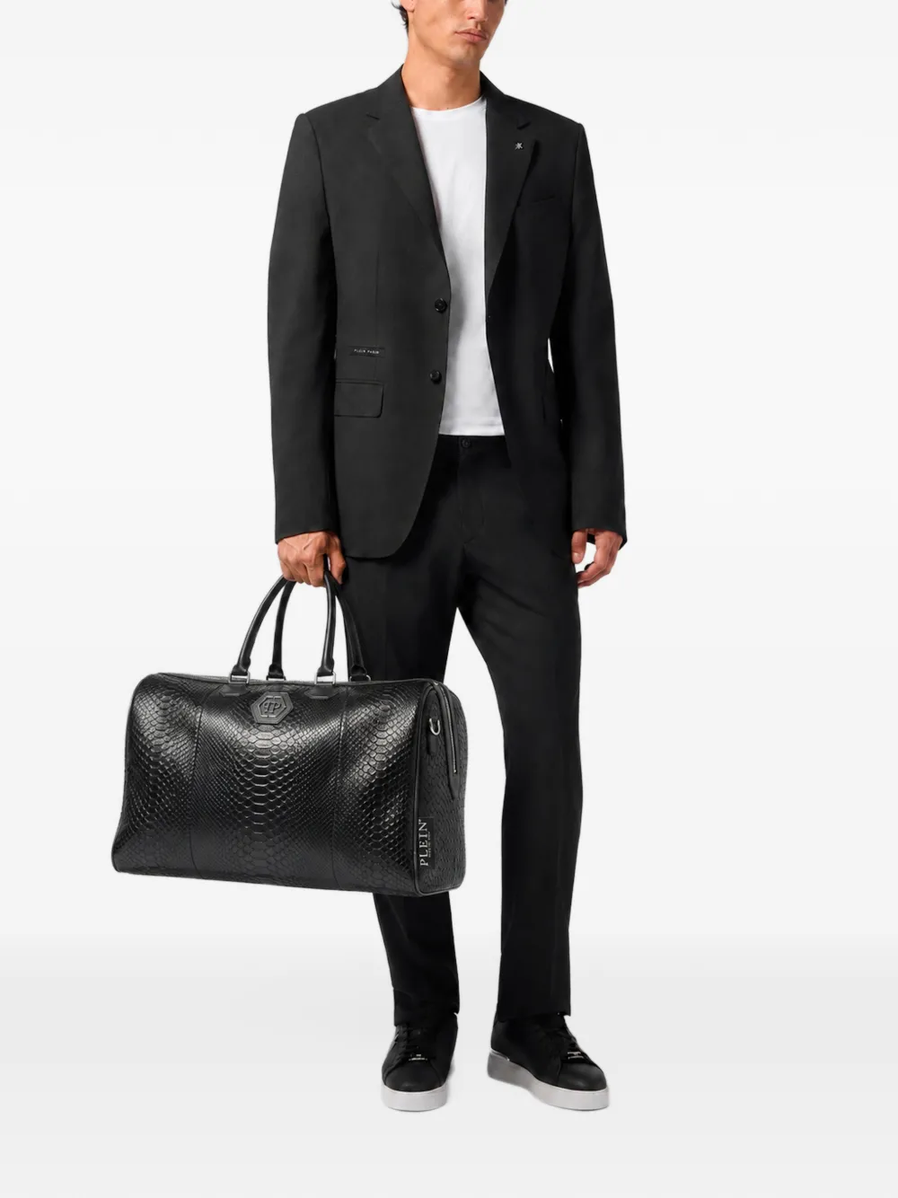 Philipp Plein python leather travel bag Hexagon Zwart