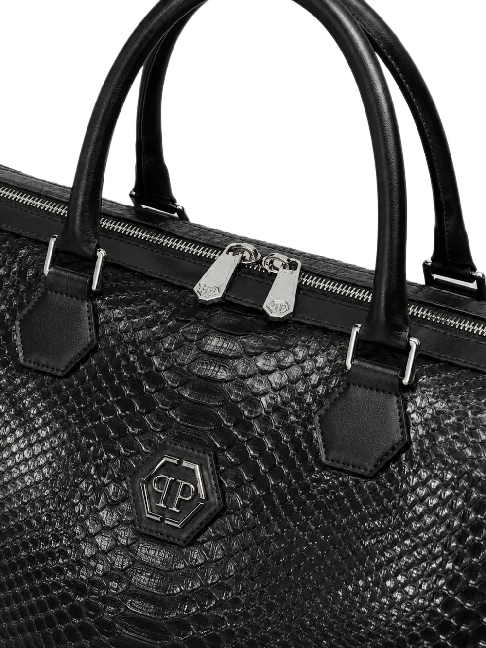 Philipp Plein python leather travel bag Hexagon Zwart