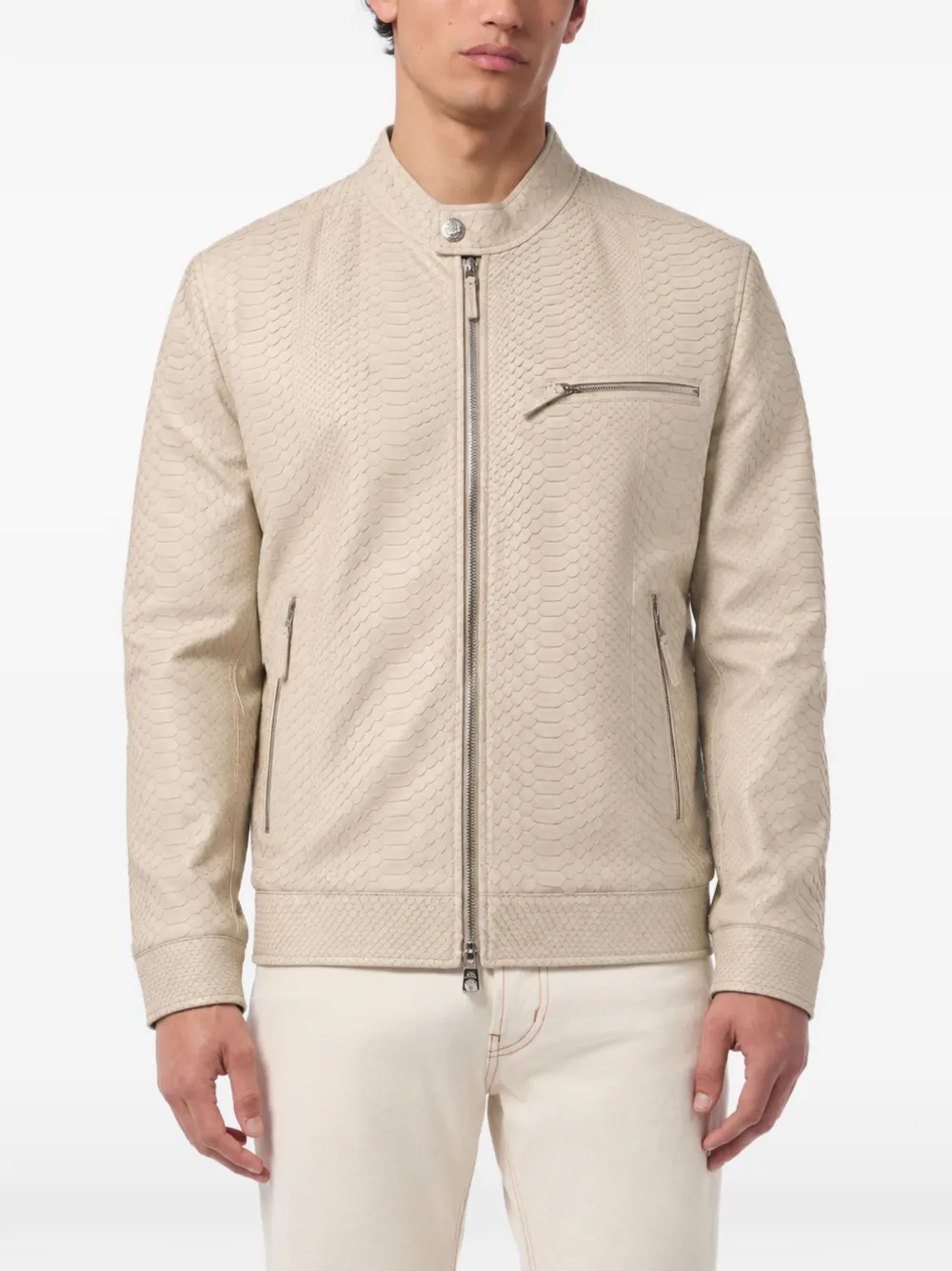 Billionaire Leren jack met python-effect Beige