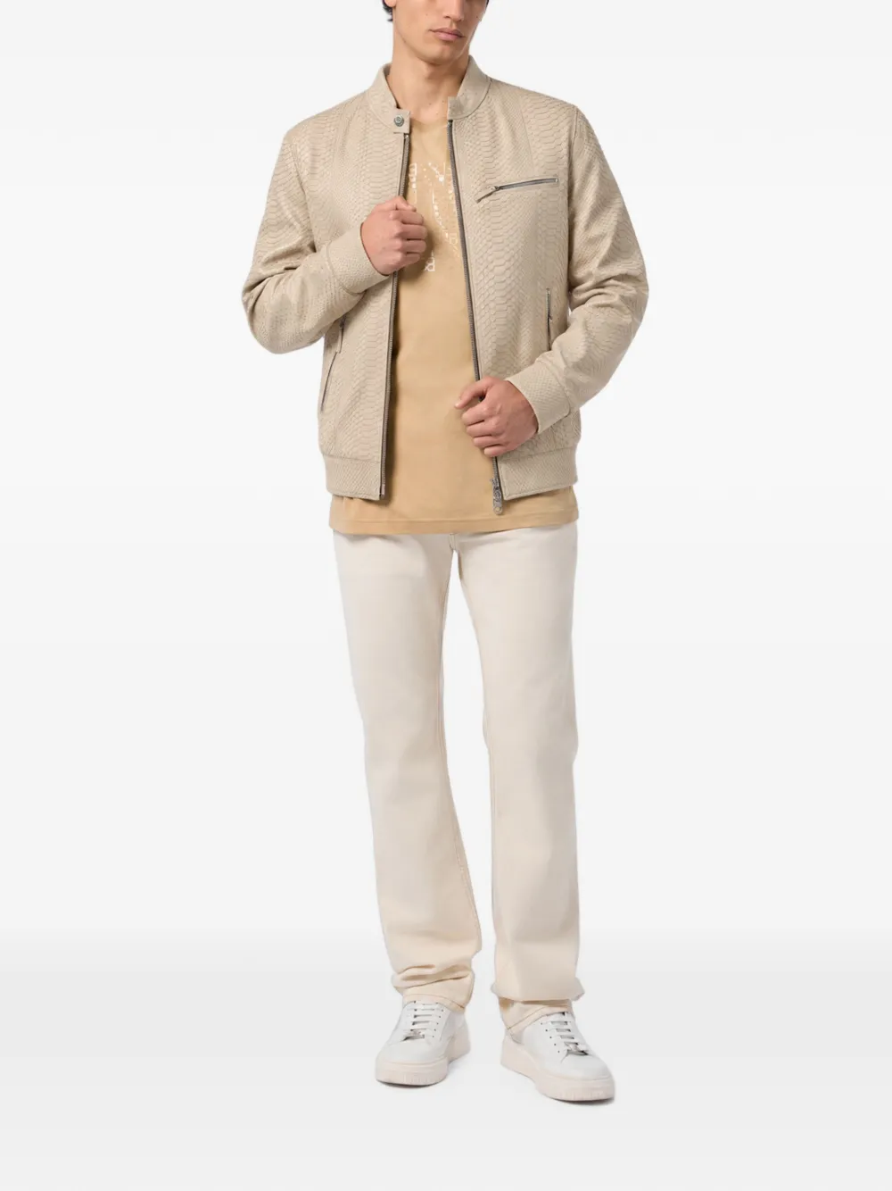 Billionaire Leren jack met python-effect Beige