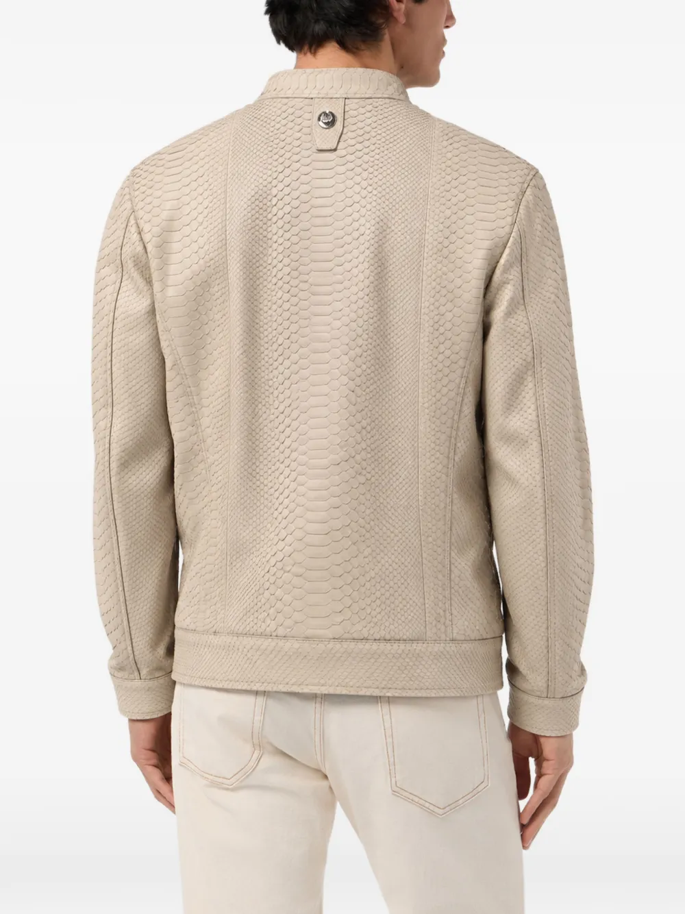 Billionaire Leren jack met python-effect Beige