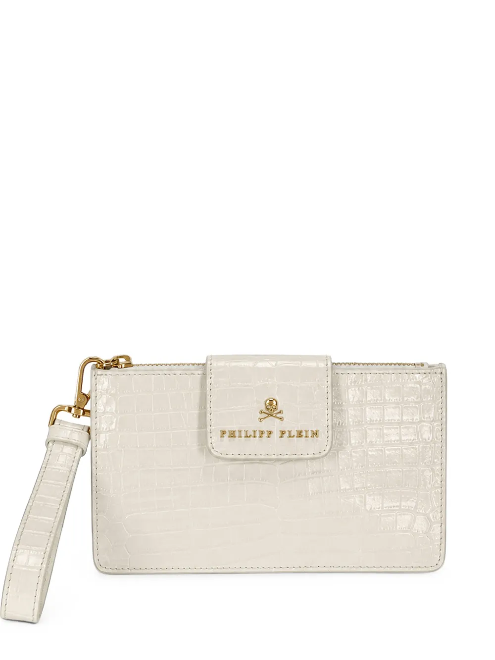 Philipp Plein crocodile-effect leather clutch bag - Toni neutri