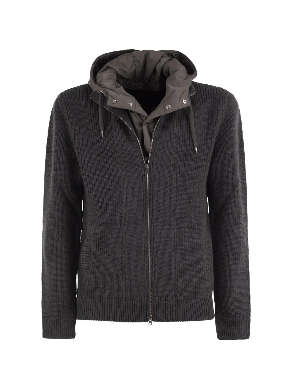 Herno rib-knit hooded cardigan