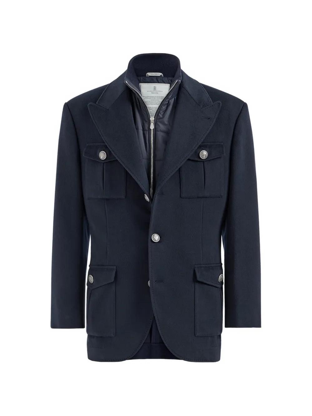 Brunello Cucinelli Wollen blazer met enkele rij knopen en afneembaar gilet Blauw