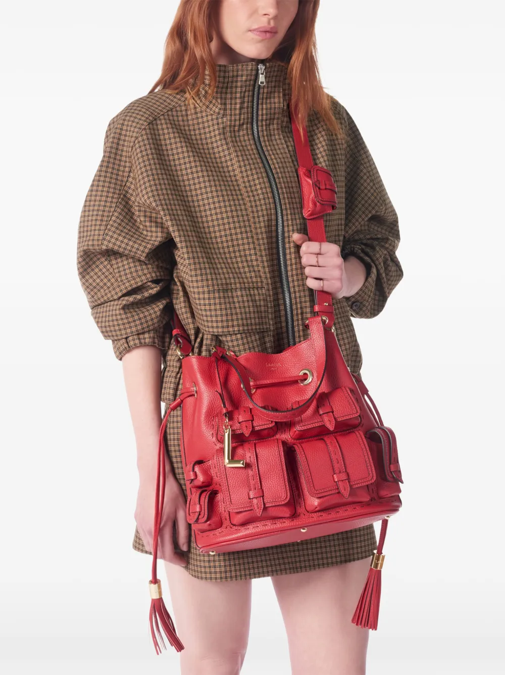 Lancel Premier Flirt leather bucket bag Rood