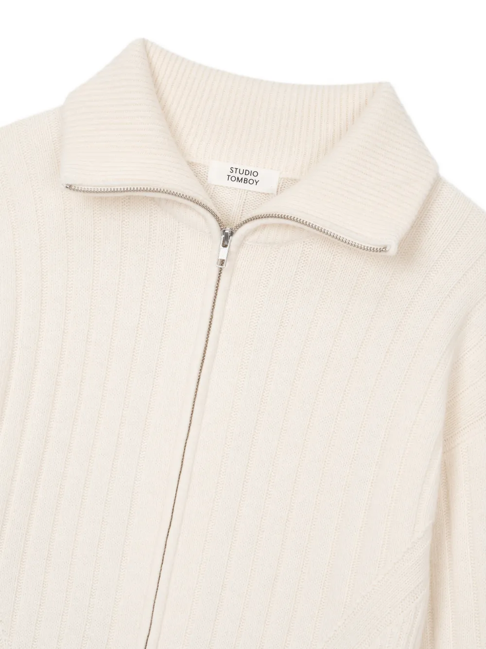TOMBOY ribbed-knit zip-up cardigan Beige