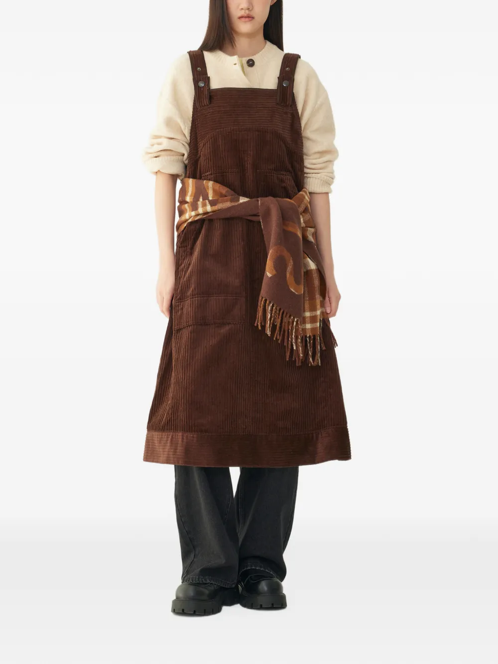 TOMBOY corduroy-texture midi dress Bruin
