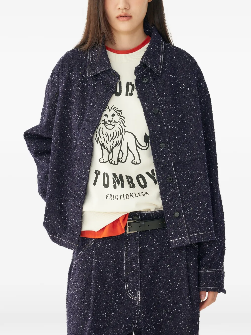 TOMBOY contrast-stitch shirt jacket Blauw