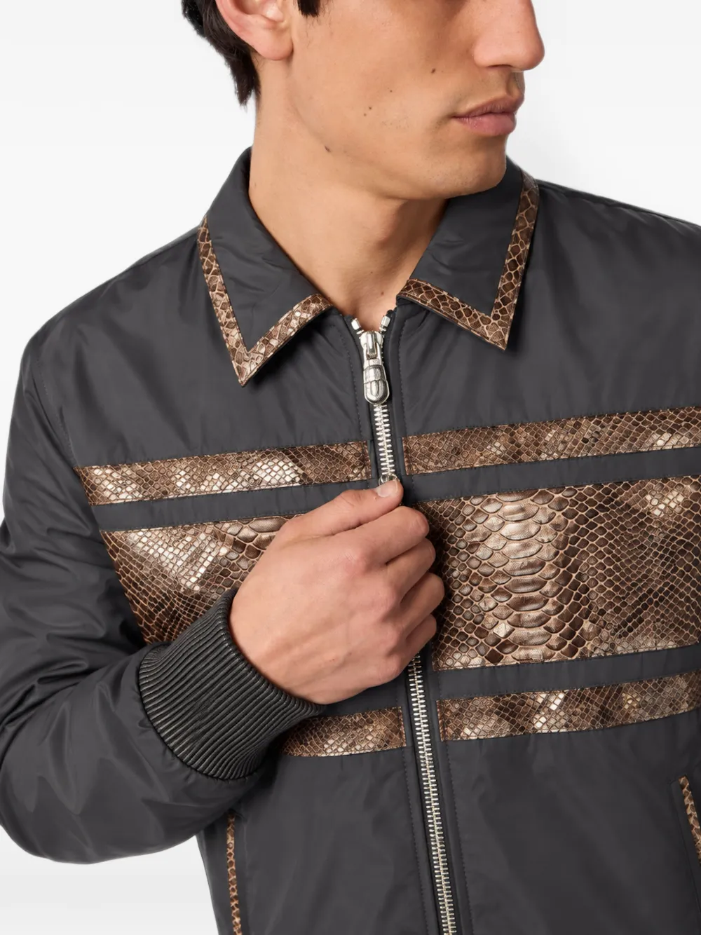 Billionaire python-panelled shirt-collar jacket Grijs