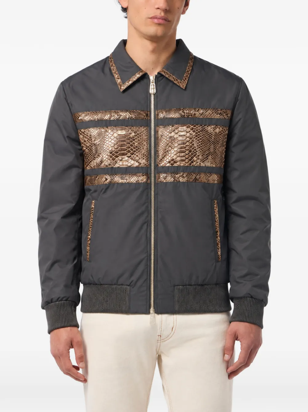 Billionaire python-panelled shirt-collar jacket Grijs