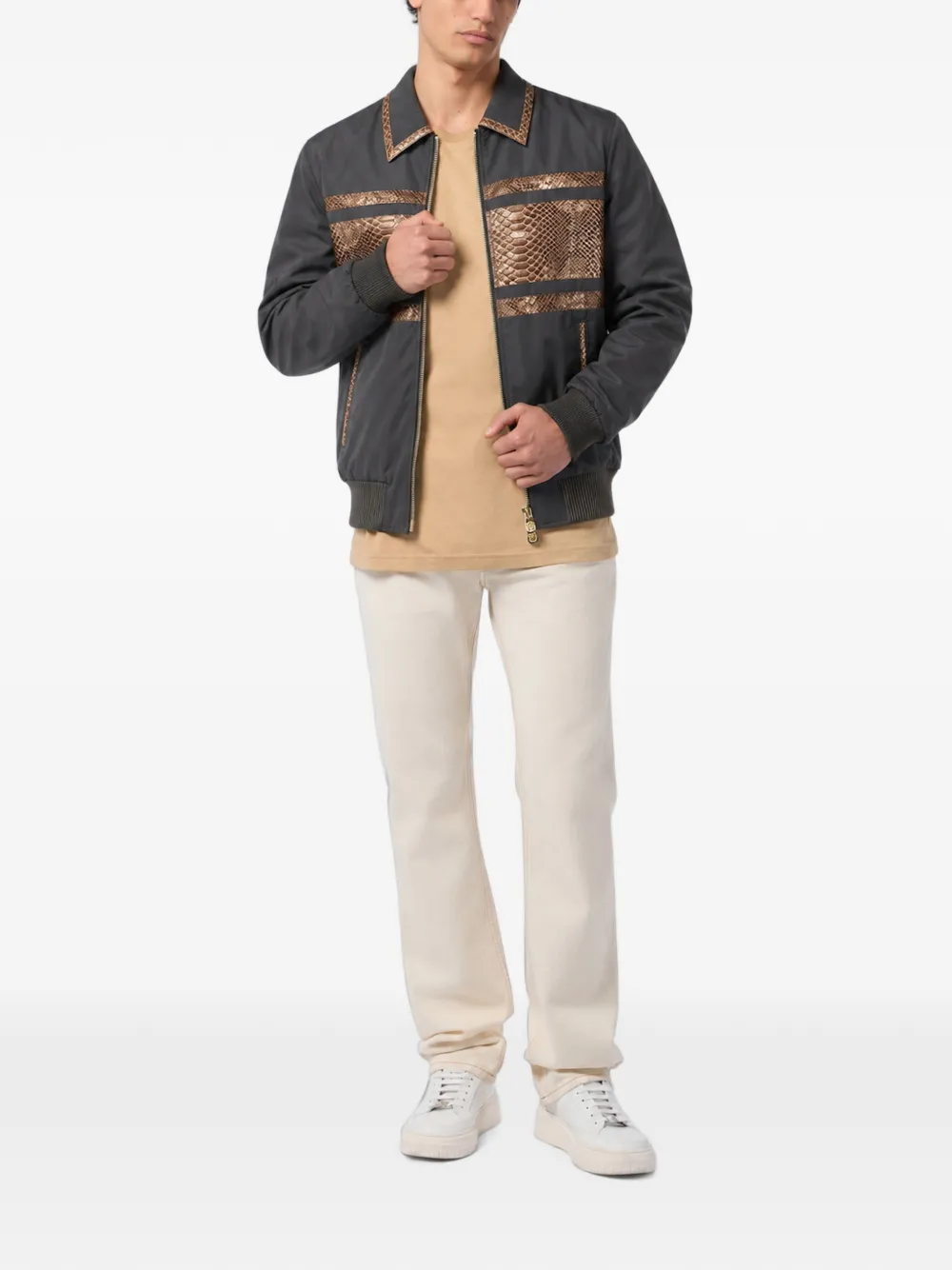 Billionaire python-panelled shirt-collar jacket Grijs