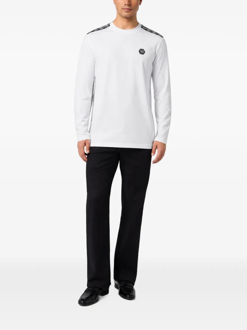 Philipp Plein T-shirt met logopatch en lange mouwen Wit