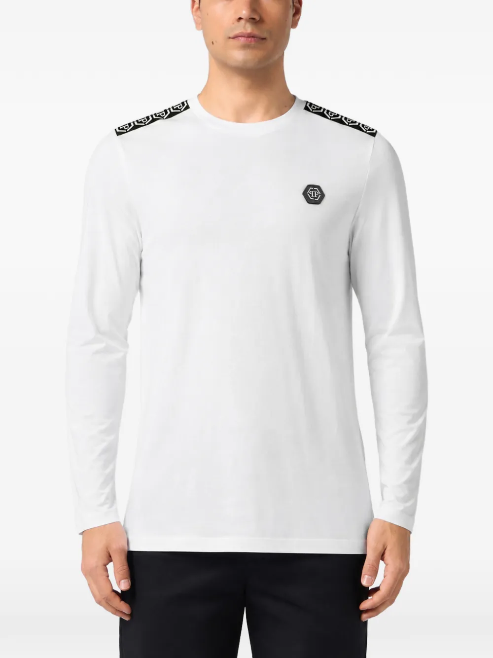 Philipp Plein T-shirt met logopatch en lange mouwen Wit