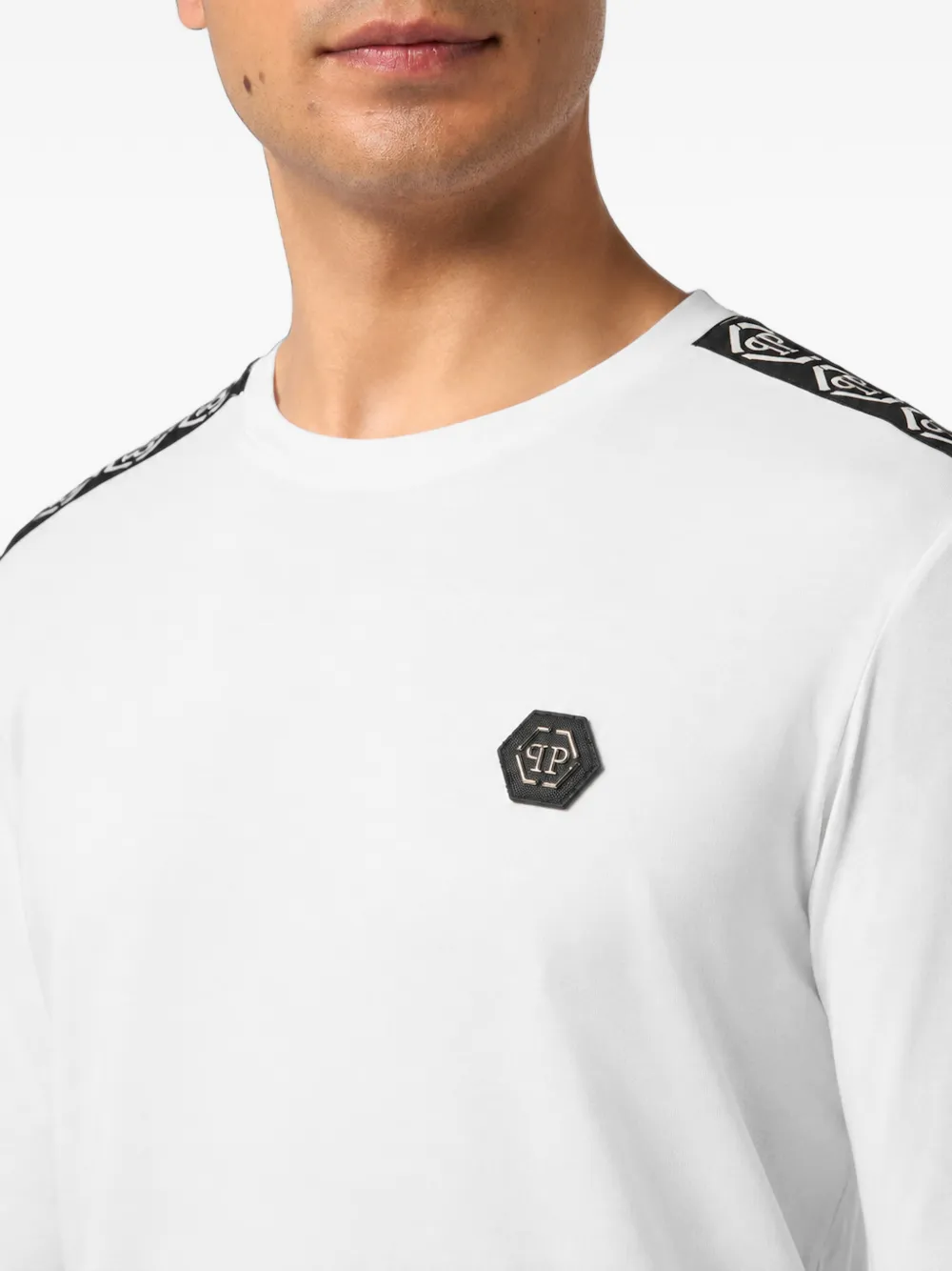 Philipp Plein T-shirt met logopatch en lange mouwen Wit