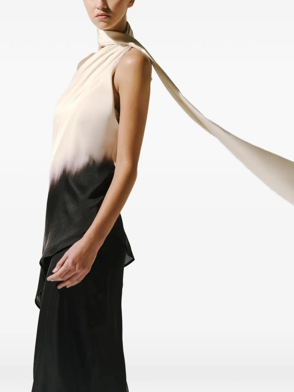 Baobab Ari one-shoulder scarf-detail blouse Zwart