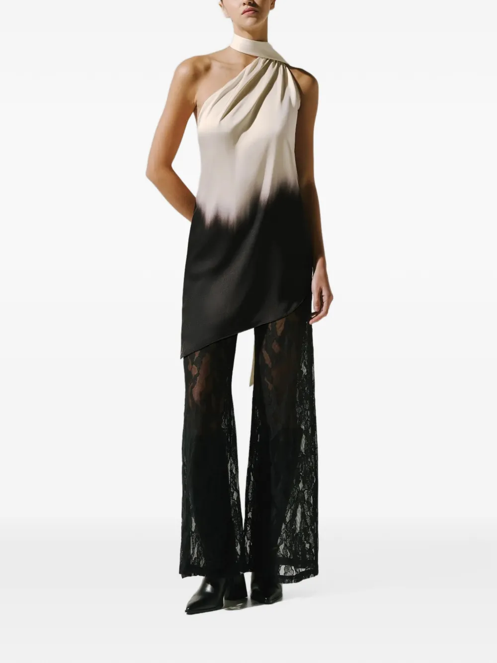 Baobab Ari one-shoulder scarf-detail blouse Zwart