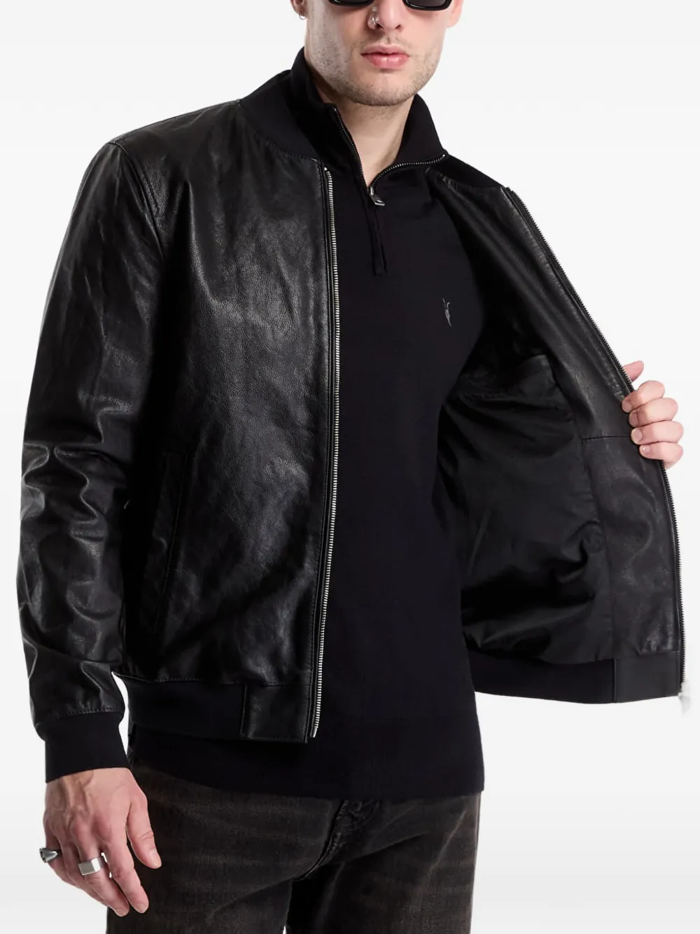 AllSaints Morten bomberjack van geitenleer Zwart