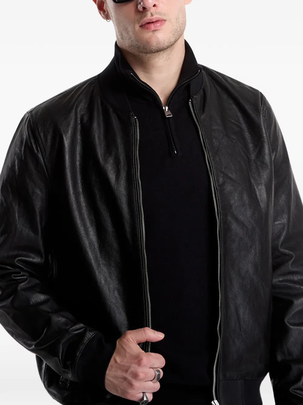 AllSaints Morten bomberjack van geitenleer Zwart
