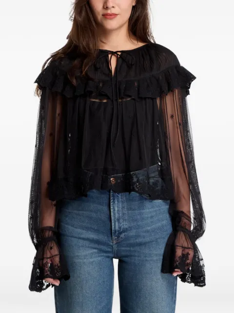AllSaints Trixie ruffled lace-trim blouse
