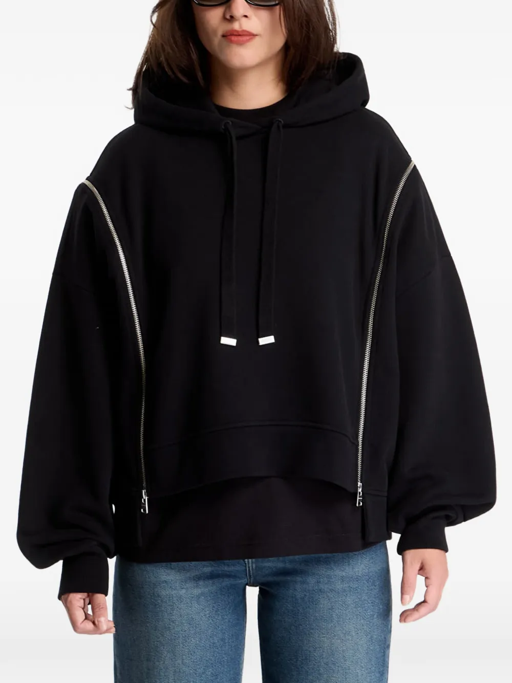 AllSaints Felpa con cappuccio e logo goffrato con dettaglio zip - Nero