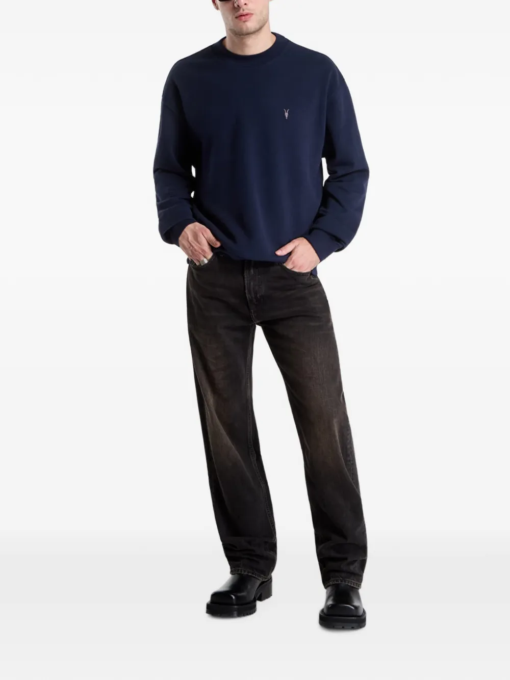 AllSaints Asher Ramskull sweater met geborduurd logo Blauw
