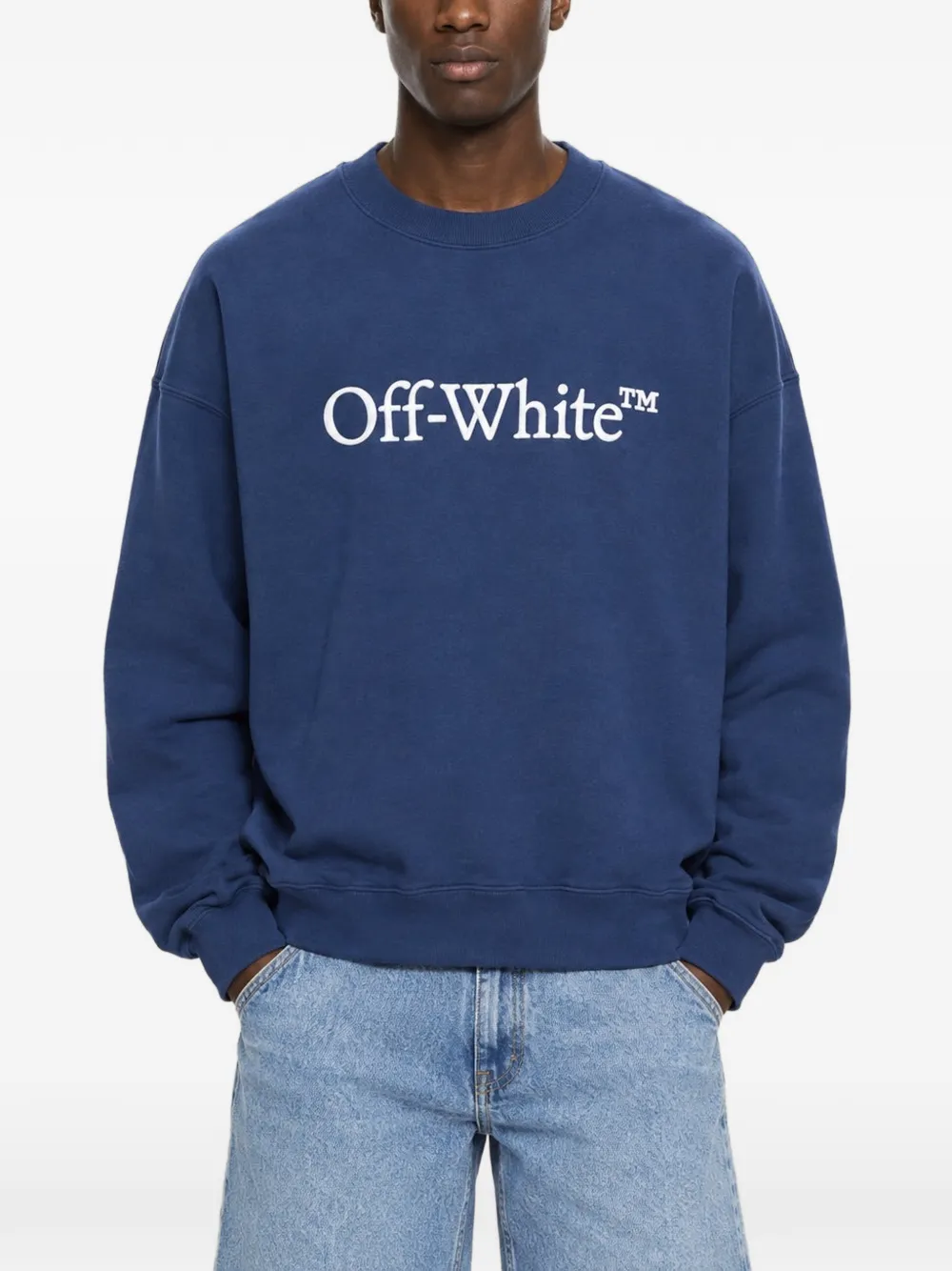 Off-White logo-print crew-neck sweater - Blau