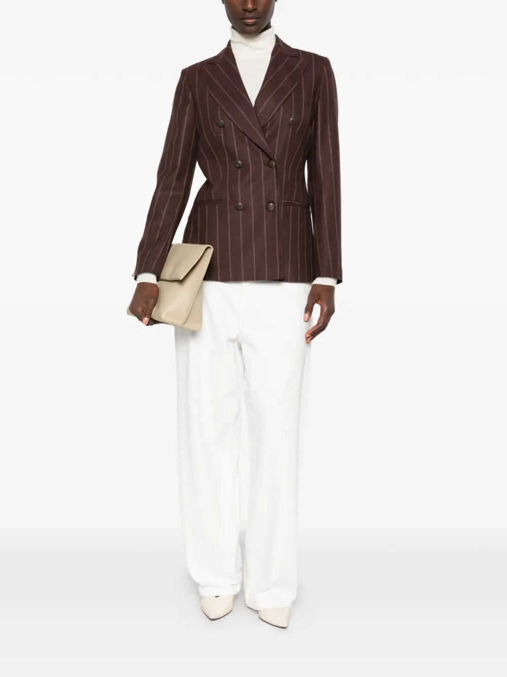 Barba Blazer met krijtstreep en dubbele rij knopen Bruin