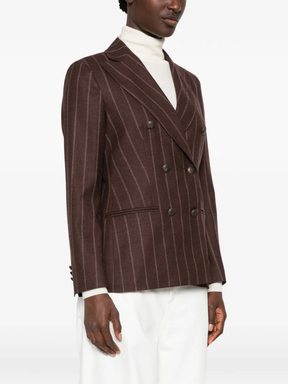 Barba Blazer met krijtstreep en dubbele rij knopen Bruin