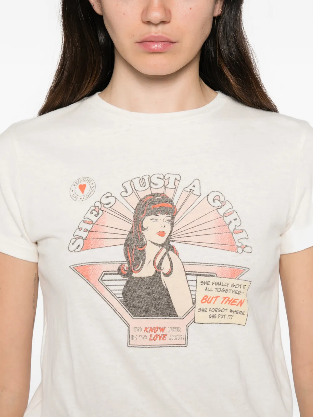 RE DONE Just a Girl T-shirt met grafische print Beige