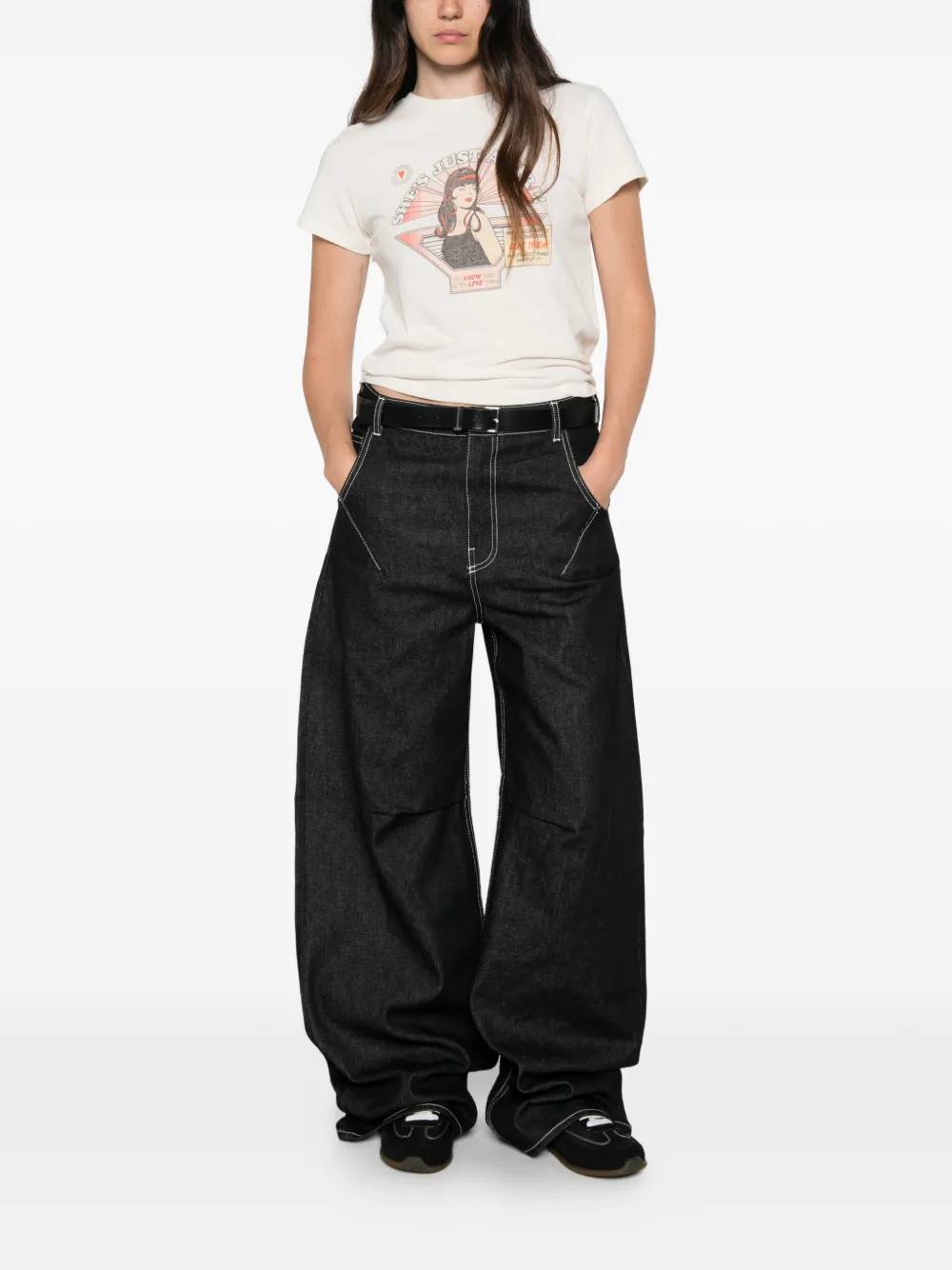 RE DONE Just a Girl T-shirt met grafische print Beige