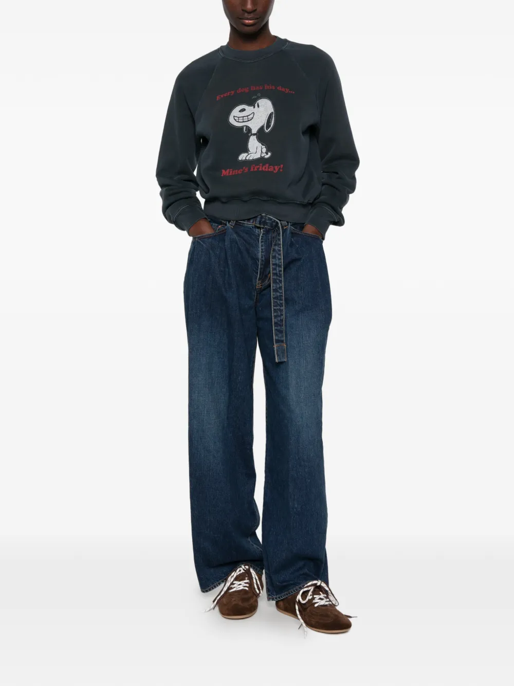 RE DONE Sweater met grafische print en raglanmouwen Grijs