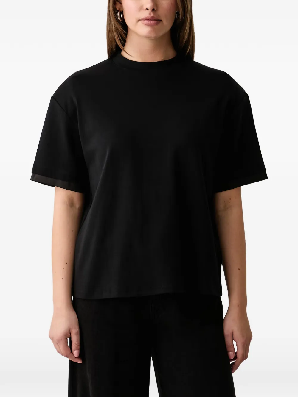 Silvian Heach satin-trim logo-plaque T-shirt Zwart
