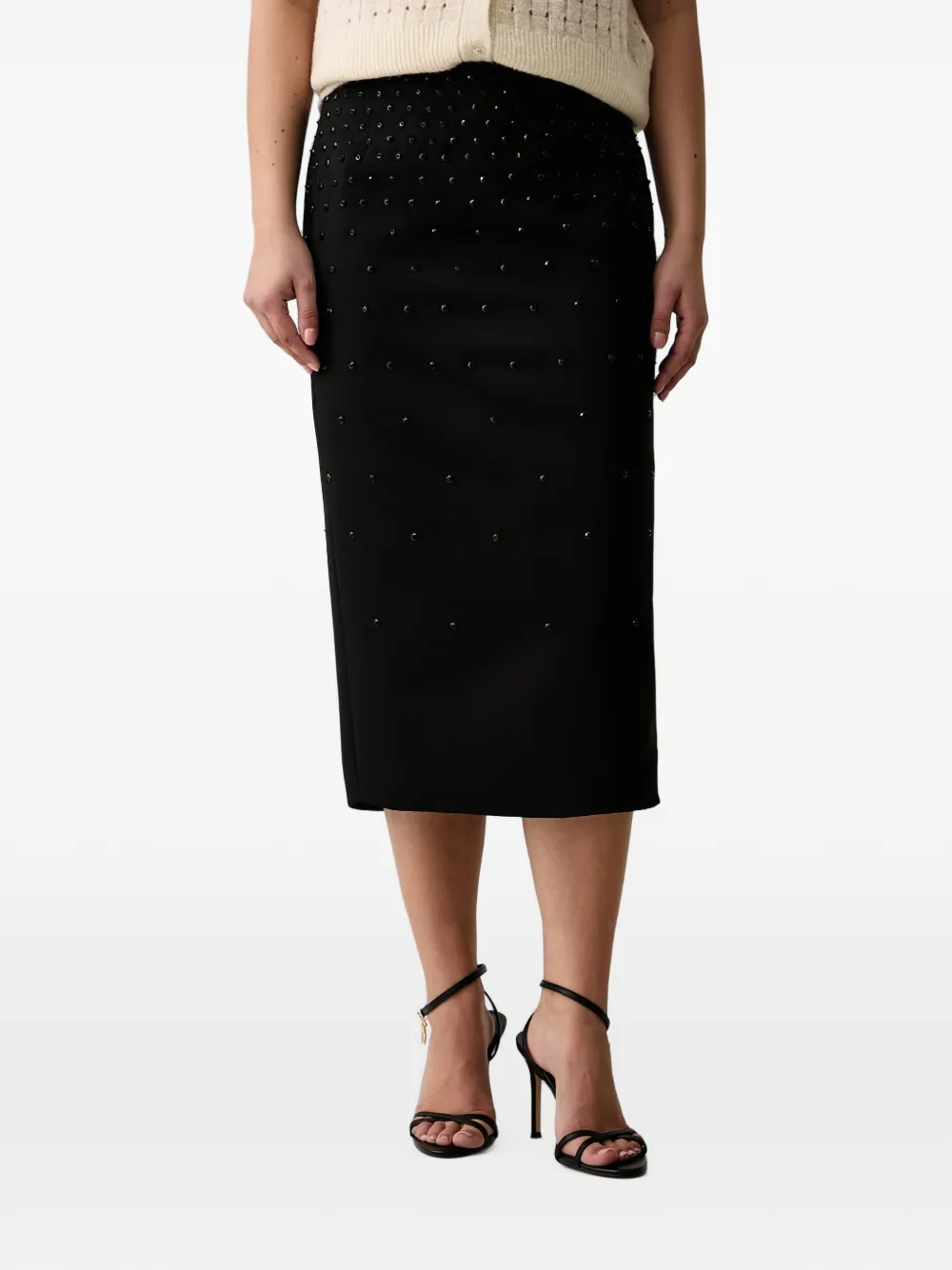 Trussardi crystal-embellished pencil midi skirt - Nero