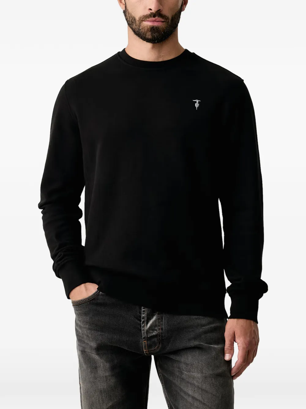 Trussardi logo-embroidered crew-neck sweater - Schwarz