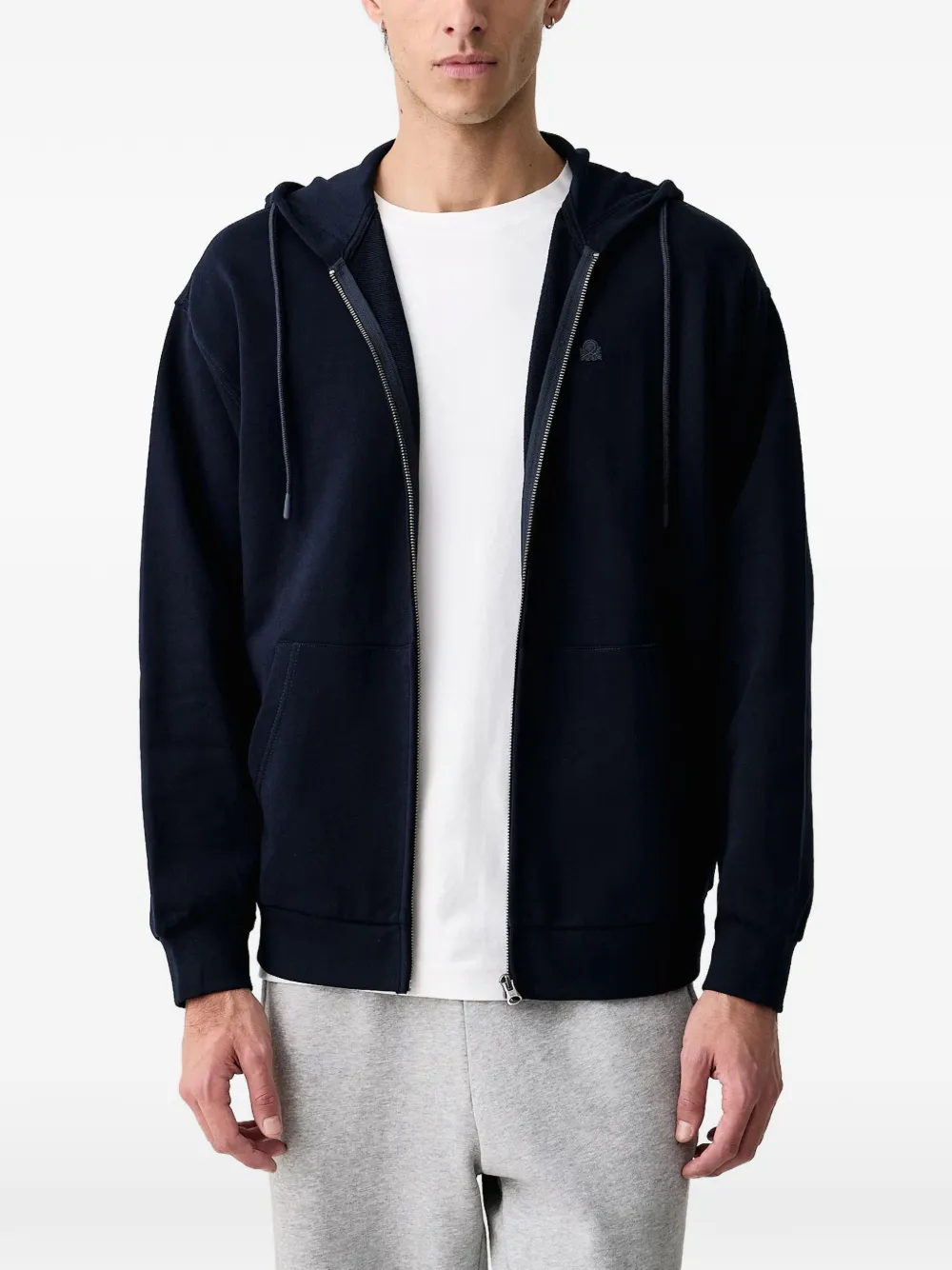 Benetton logo-embroidered zip-up hoodie - Blu