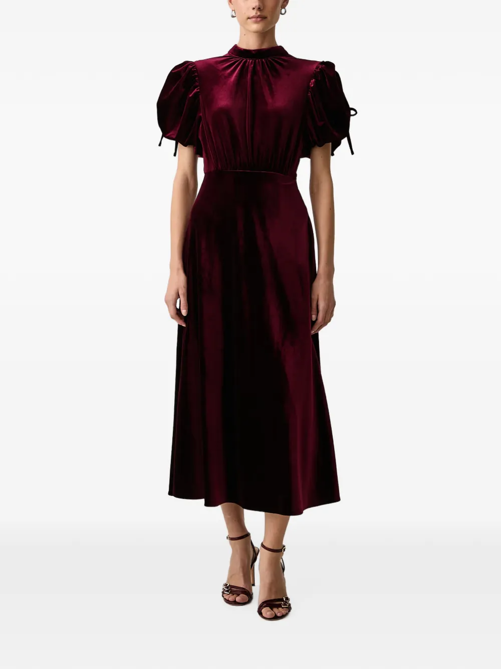 Silvian Heach velvet puff-sleeve midi dress - Rouge Silvian Heach velvet puff-sleeve midi dress - Rouge