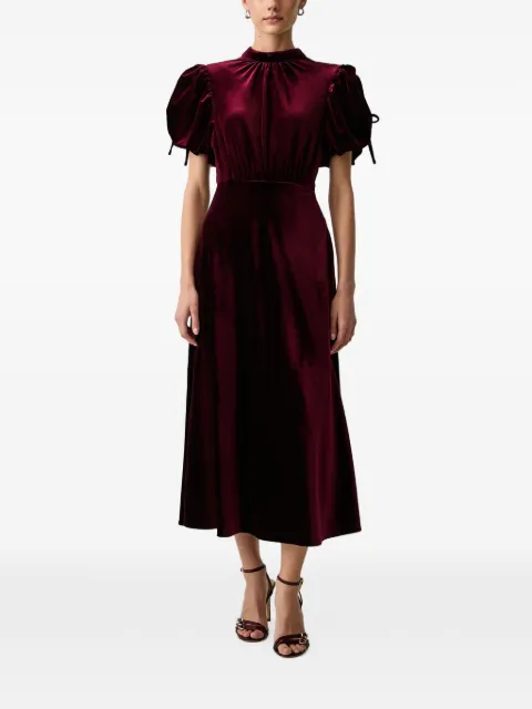 Silvian Heach velvet puff-sleeve midi dress